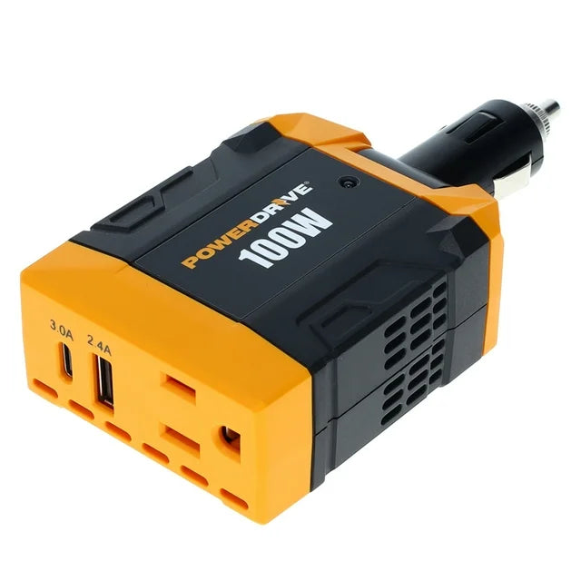 PowerDrive 100W Power Inverter PWD100D DC 12v to 110v AC Converter for Car or Truck Plug Adapter with USB - 100 Watts