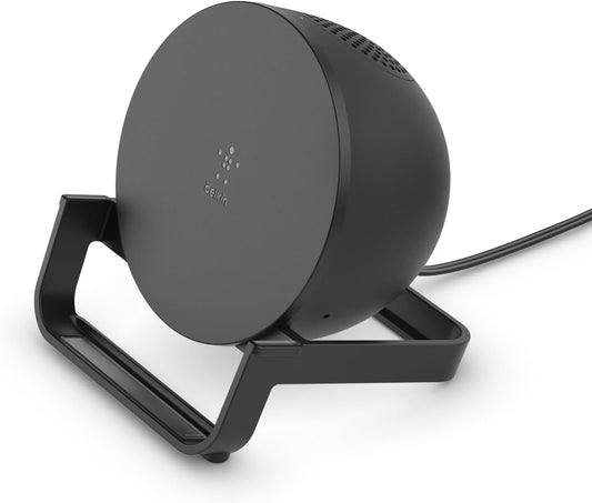 Belkin Wireless Charging Speaker (Wireless Charging Stand + Bluetooth Speaker Charger) Charge While Listening to Music, Streaming Videos, Video Calls, Black, 10W Stand + Speaker