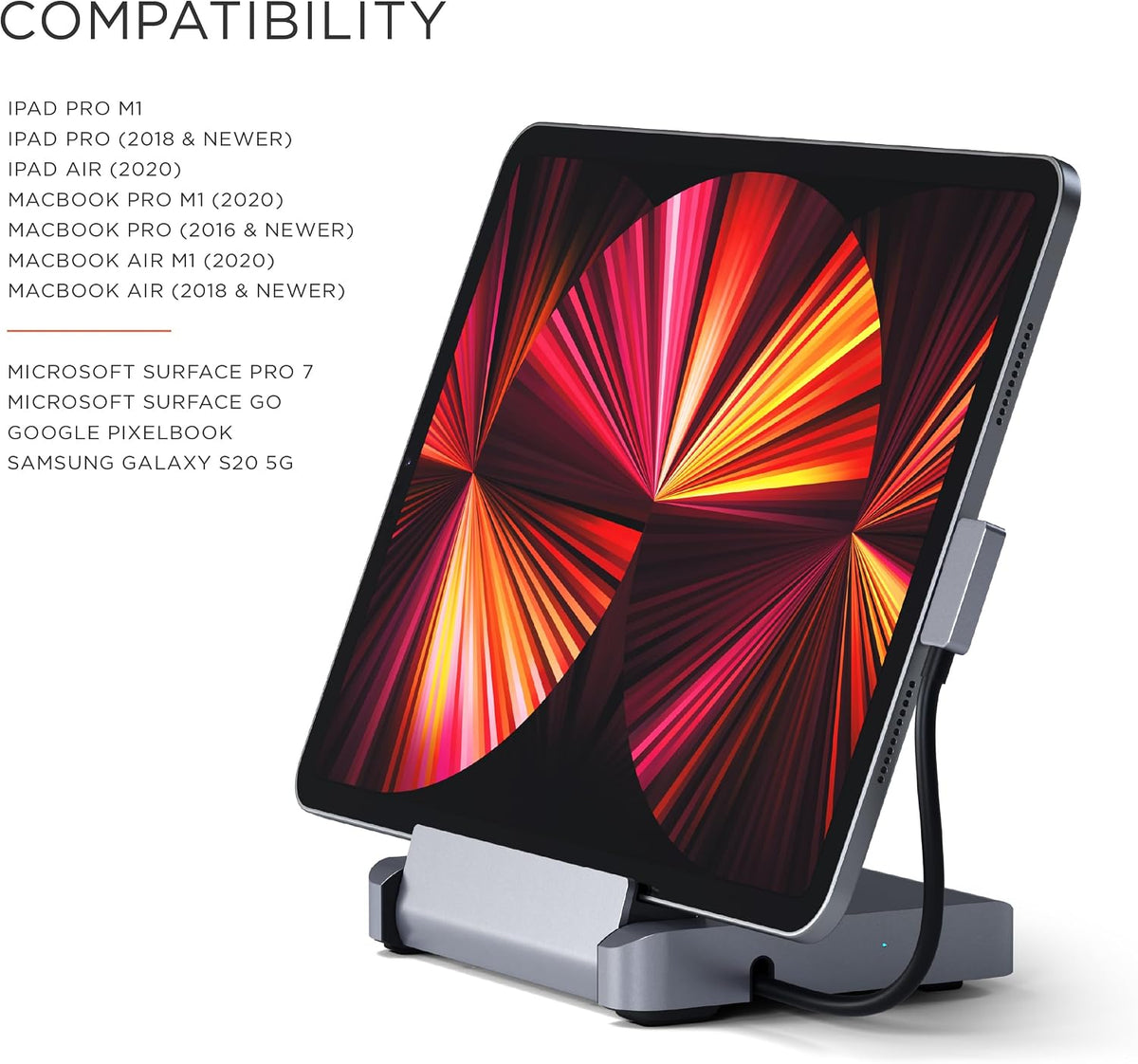 Satechi 6-in-1 USB-C Stand Hub for iPad Pro, Foldable Design, Space Gray