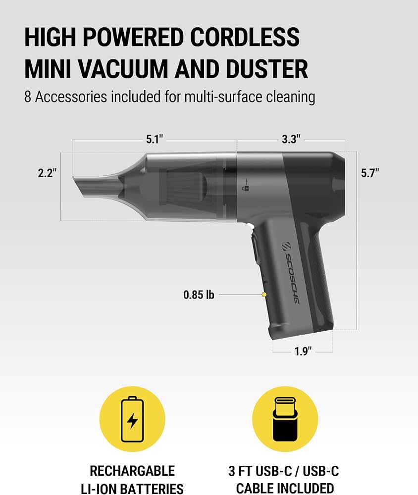 Scosche SCOVAC 4-in-1 High Power Mini Vacuum and Duster